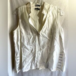 Willi Smith White Sleeveless 100% Linen Blouse with Stitch Detail. Size Large